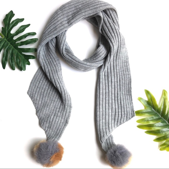 marcus adler Accessories - Marcus Adler Rabbit Fur Pom Pom Ribbed Scarf